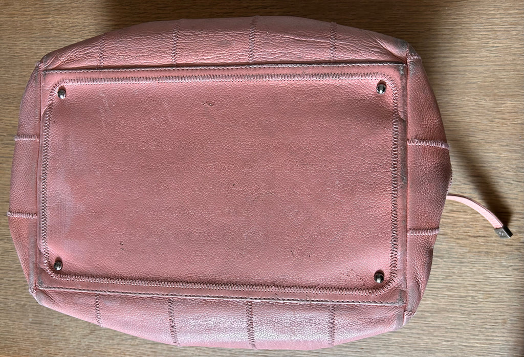 Chanel Chocolate Bar bowling bag. Pink leather. Silver hardware.