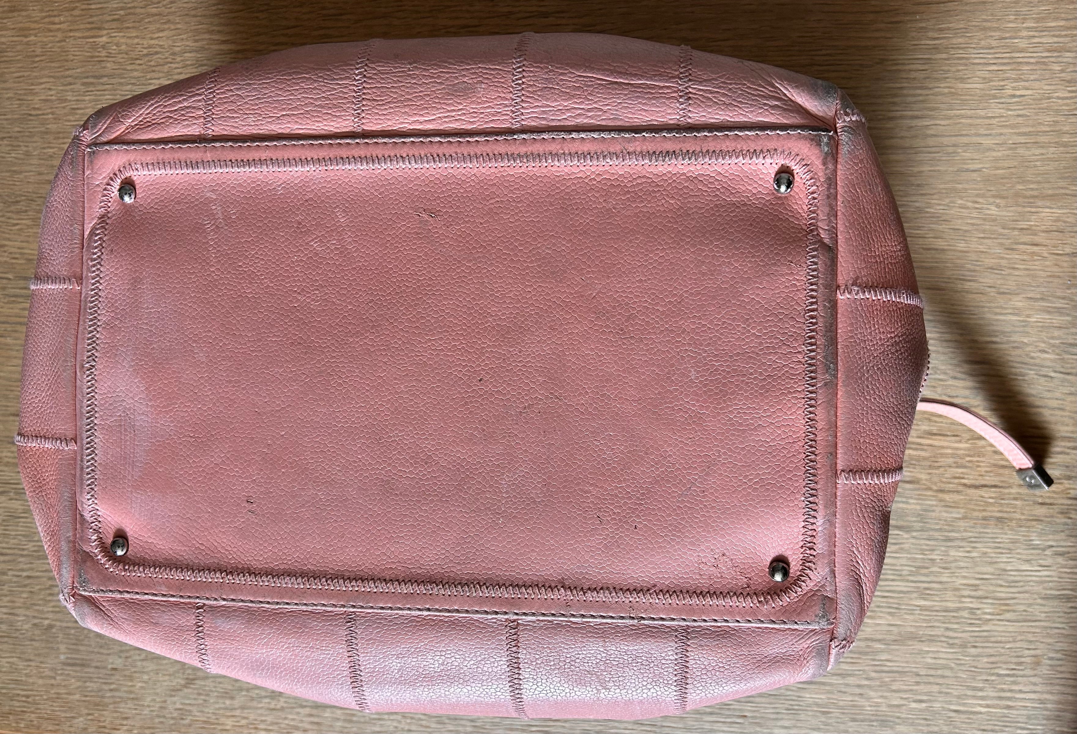 Chanel Chocolate Bar bowling bag. Pink leather. Silver hardware.