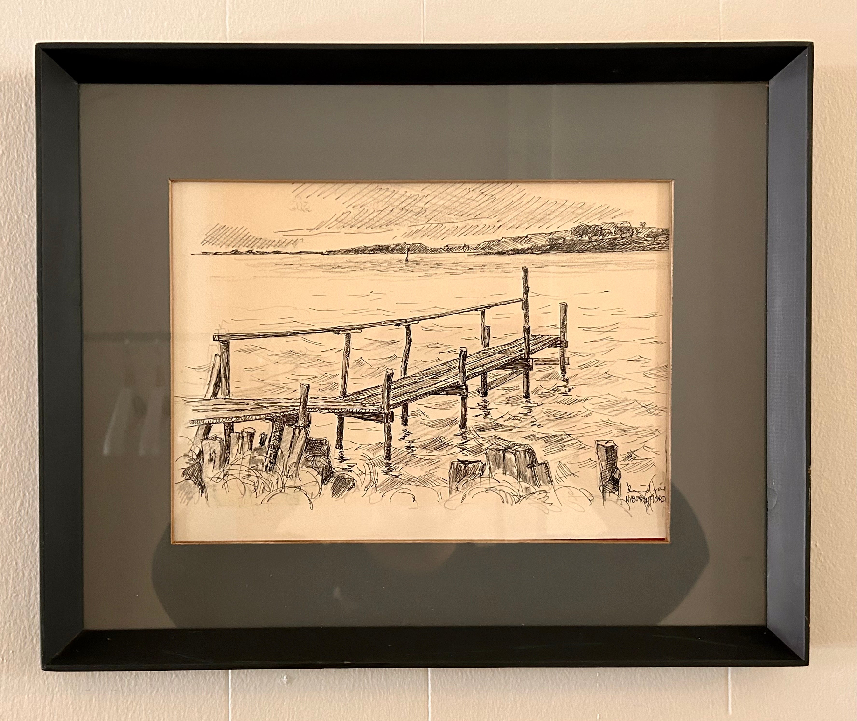 Billede i ramme, motiv Nyborg fjord, ukendt kunstner