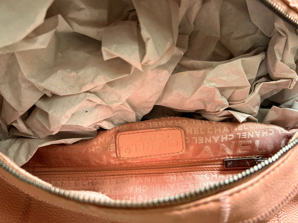 Chanel Chocolate Bar bowling bag. Pink leather. Silver hardware.