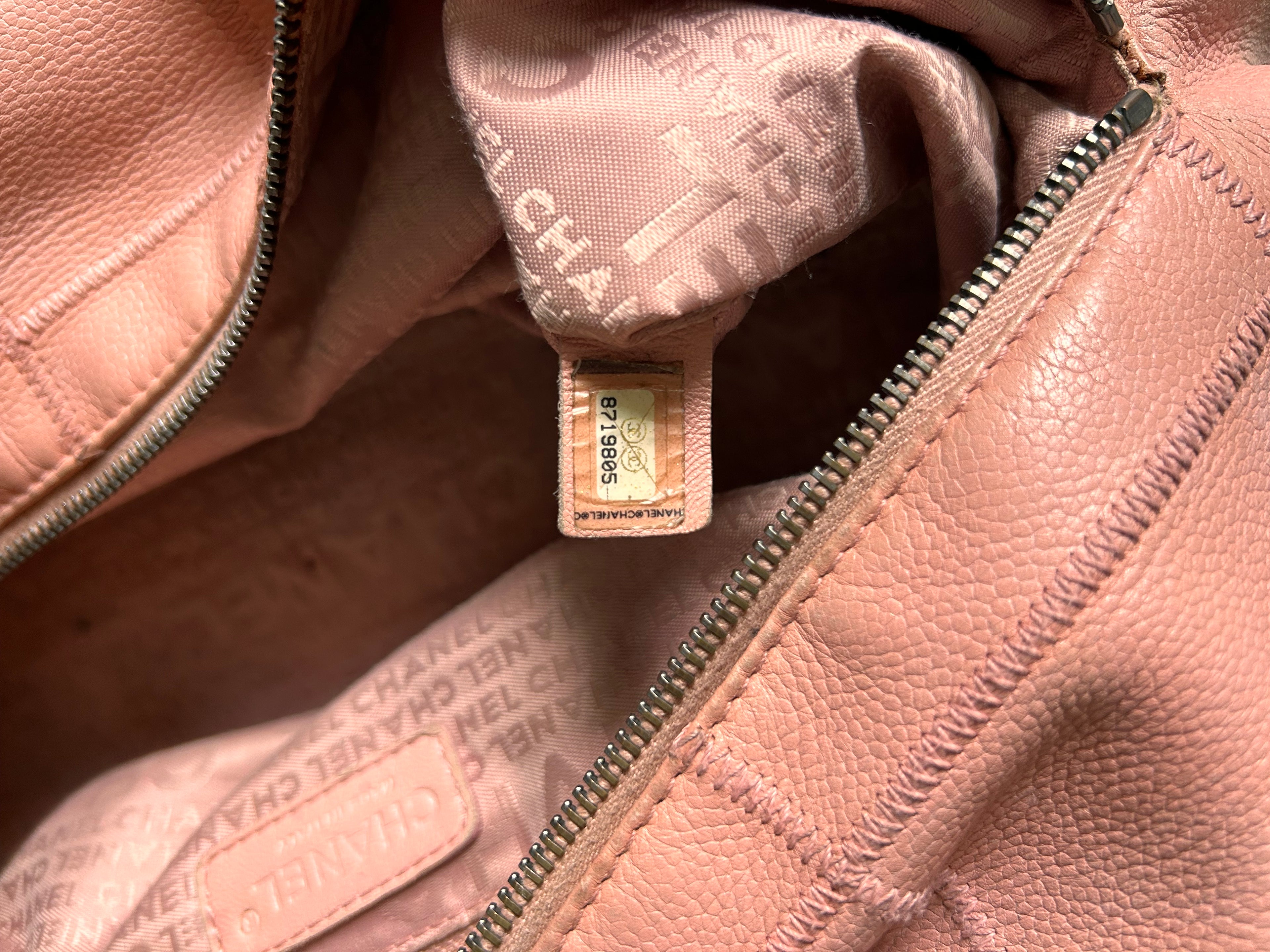 Chanel Chocolate Bar bowling bag. Pink leather. Silver hardware.